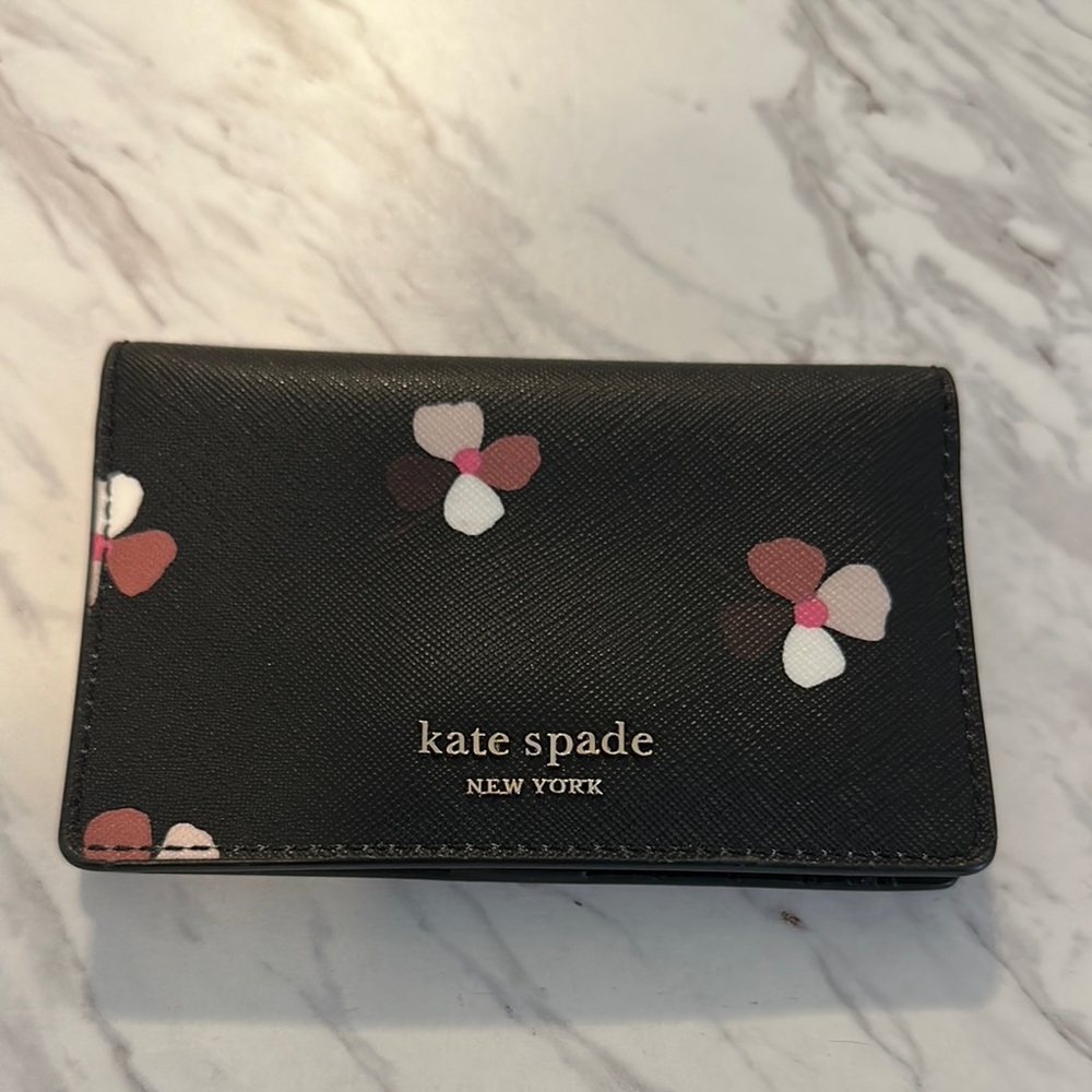 Kate Spade Black and Pink Floral Key Card Holder